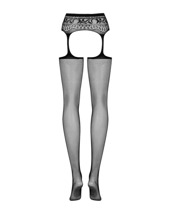 (SALE) Сітчасті панчохи-стокінги з мереживним поясом Obsessive Garter stockings S307 XL/XXL, чорні, імітаці - Зображення 6