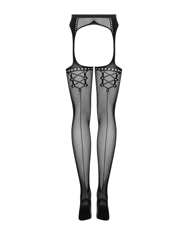 Сітчасті панчохи-стокінги зі стрілкою Obsessive Garter stockings S314 S/M/L, чорні, імітація гартері - Зображення 6