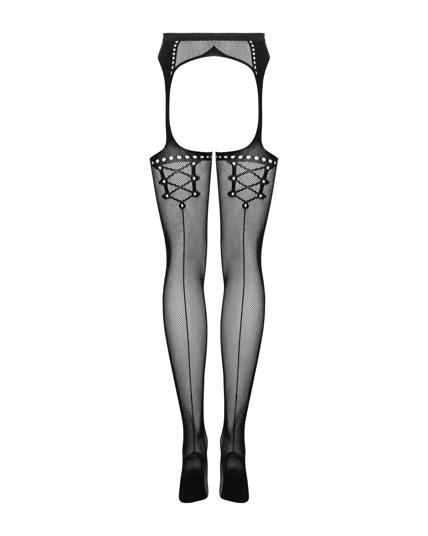 Сітчасті панчохи-стокінги Obsessive з імітацією гартері, чорні - Зображення 6