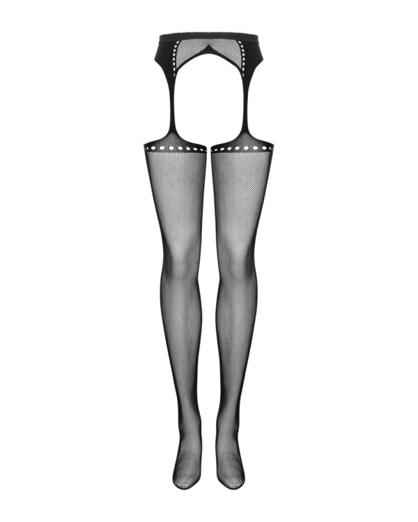Сітчасті панчохи-стокінги зі стрілкою Obsessive Garter stockings S314 S/M/L, чорні, імітація гартері - Зображення 5