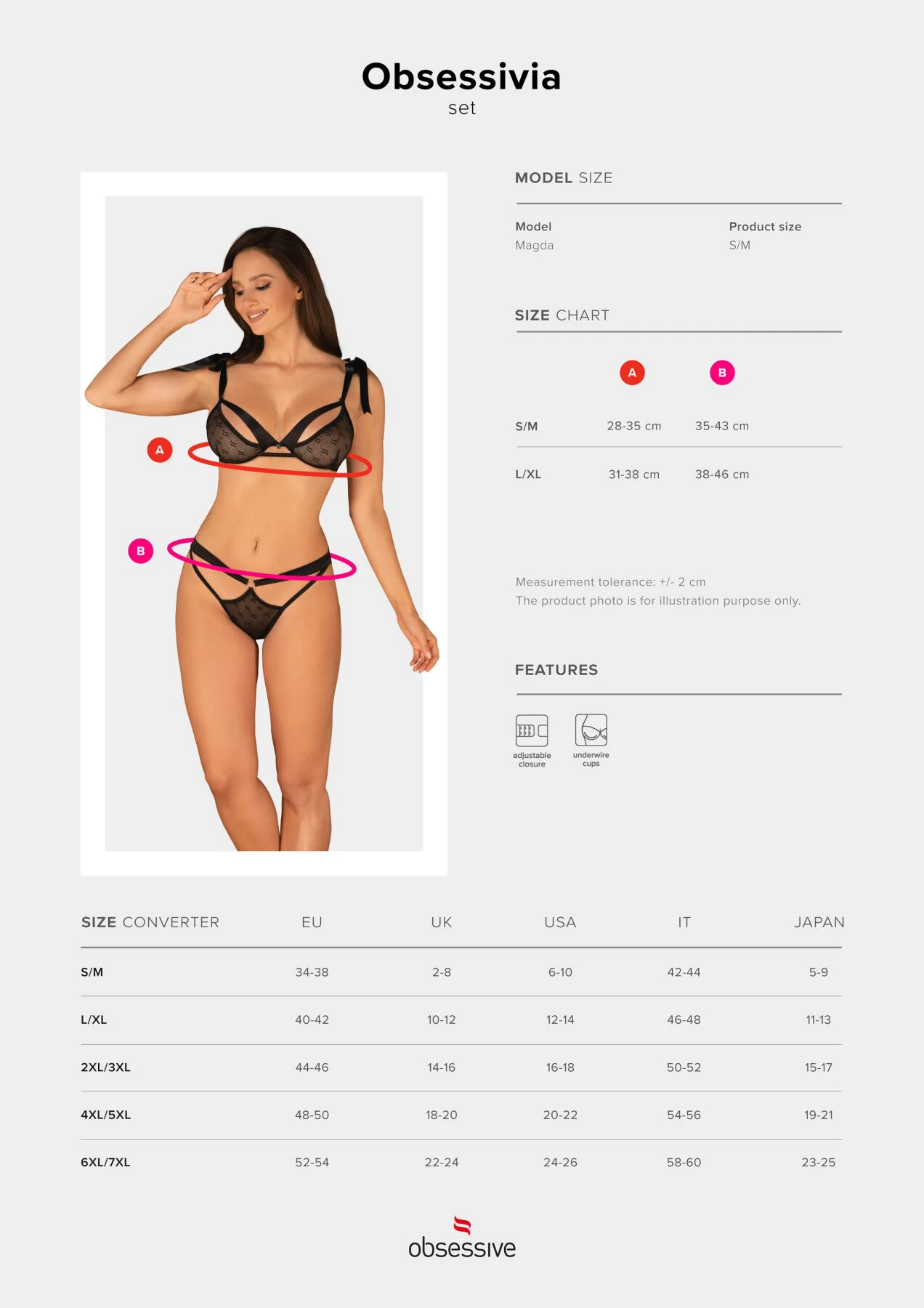 (SALE) Напівпрозорий еротичний комплект Obsessive Obsessivia 2-pcs set black L/XL, бюстгальтер та трусики, - Зображення 7