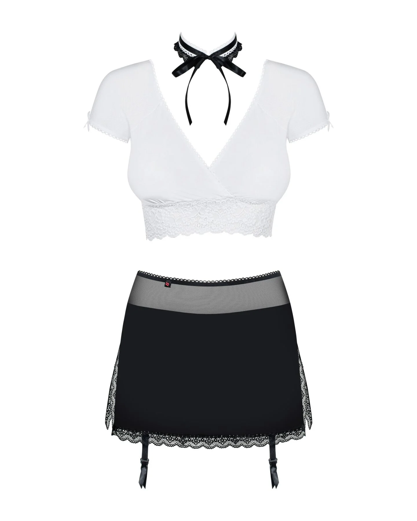 Еротичний костюм секретарки Obsessive Secretary suit 5pcs black L/XL, чорно-білий, топ, спідниця, ст - Зображення 5