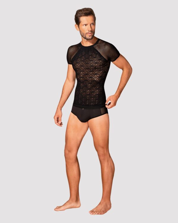 Чоловіча напівпрозора футболка з орнаментом Obsessive T102 T-shirt S/M/L, чорна - Зображення 3