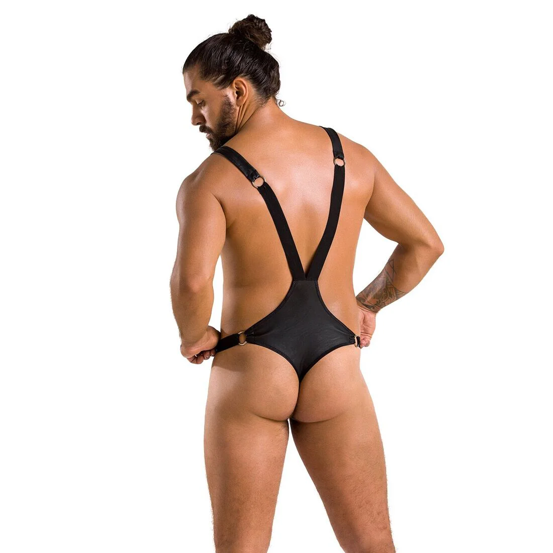 Чоловіче боді з люверсами Passion 028 HARRY XXL/XXXL Black, екошкіра, на шлейках - Зображення 4