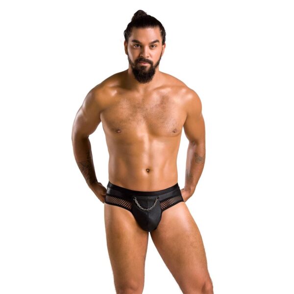 Чоловічі труси з ланцюжком Passion 030 SLIP TOM L/XL Black, екошкіра, відкриті сідниці - Зображення 3