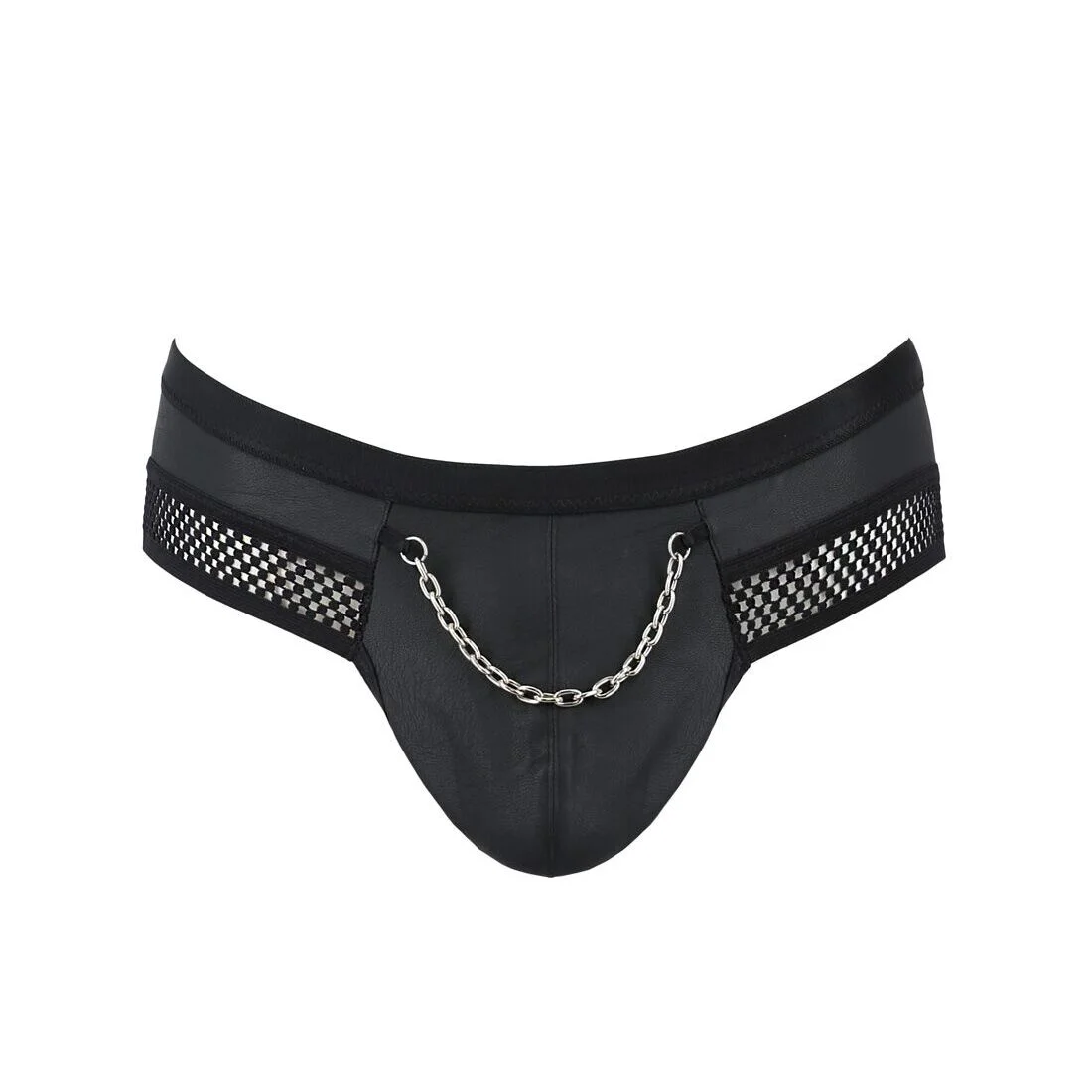 Чоловічі труси з ланцюжком Passion 030 SLIP TOM S/M Black, екошкіра, відкриті сідниці - Зображення 5