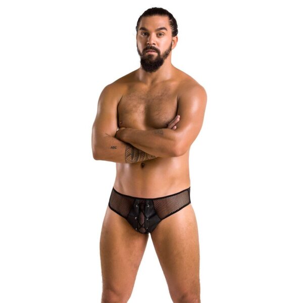 Чоловічі труси зі шнурівкою Passion 035 SLIP RICHARD S/M Black, екошкіра, сітка - Зображення 3