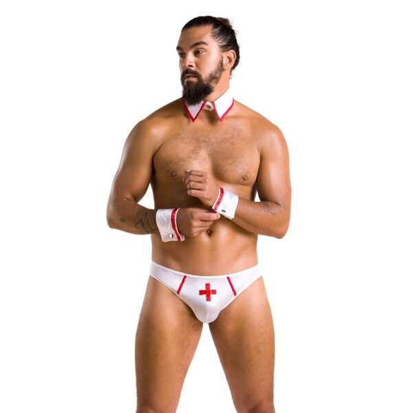 Комплект еротичної чоловічої білизни Passion 037 GREGORY XXL/XXXL White, труси, комірець, манжети - Зображення 3