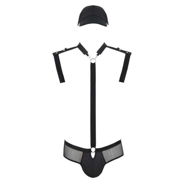 Комплект еротичної чоловічої білизни Passion 038 JOHN XXL/XXXL Black, боді, кепка - Зображення 3