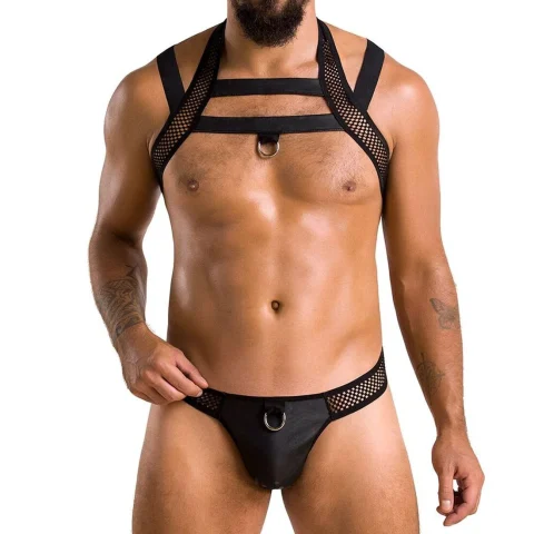 Комплект чоловічої білизни з кріпленнями Passion 043 JACOB, XXL/XXXL, Чорний