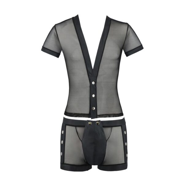 Комплект сітчастої чоловічої білизни Passion 052 SET MICHAEL 2XL/3XL black сорочка, боксери заклепки - Зображення 5