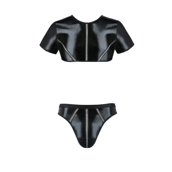 Комплект чоловічої білизни під латекс Passion 057 SET PETER XXL/XXXL Black, кроп-топ, стринги - Зображення 5