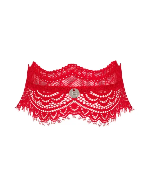 Широкий мереживний чокер Obsessive Bergamore choker, red