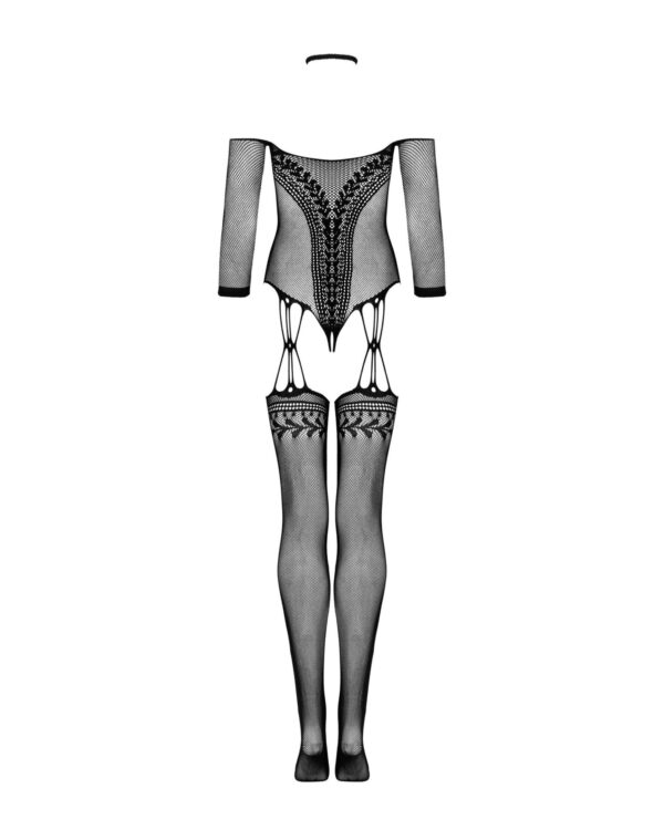 (SALE) Нейлоновий бодістокінг з імітацією панчіх Obsessive Bodystocking G333 S/M/L, black, з доступом - Зображення 4