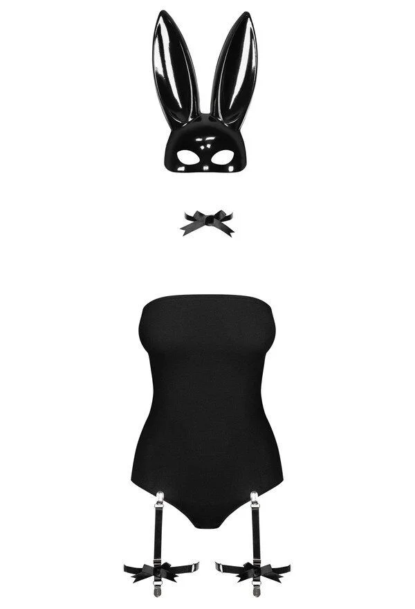 (SALE) Еротичний костюм кролика Obsessive Bunny costume S/M, black, боді, чокер, гартери, панчохи, маска - Зображення 3