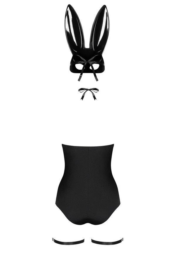 (SALE) Еротичний костюм кролика Obsessive Bunny costume S/M, black, боді, чокер, гартери, панчохи, маска - Зображення 4