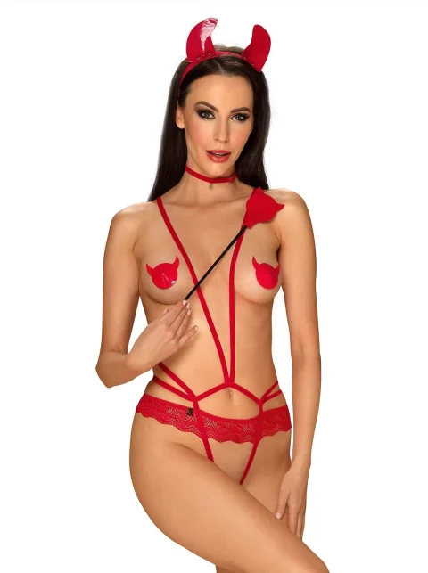 Еротичний костюм Obsessive Evilia teddy red L/XL