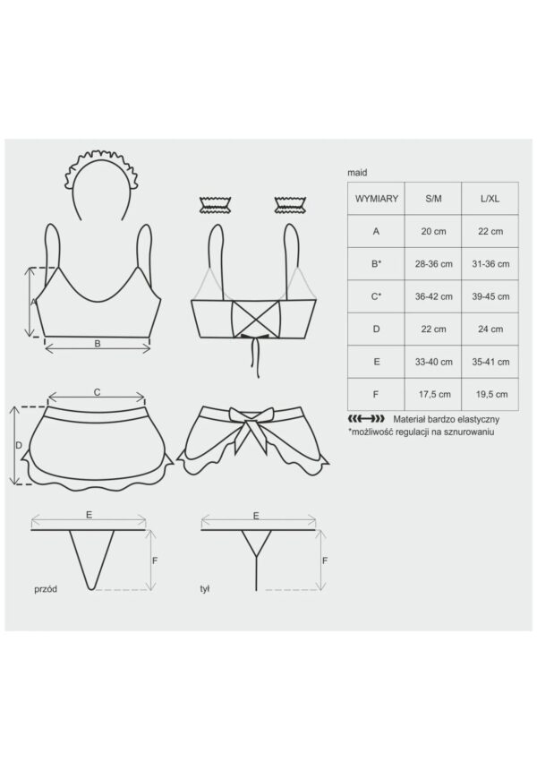 Атласний еротичний костюм покоївки Obsessive Maid set S/M, black, 5 предметів - Зображення 5