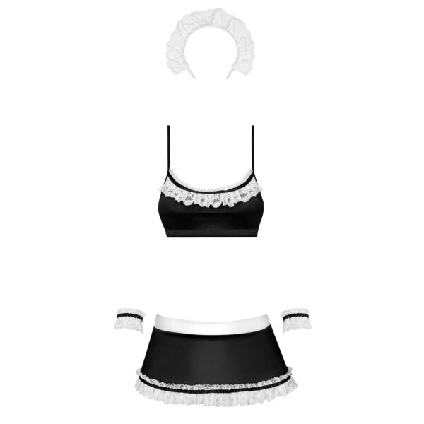 Атласний еротичний костюм покоївки Obsessive Maid set S/M, black, 5 предметів - Зображення 3