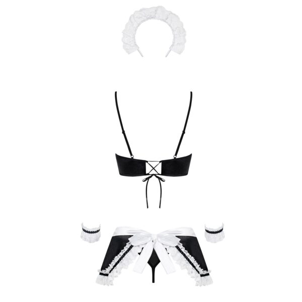 Атласний еротичний костюм покоївки Obsessive Maid set S/M, black, 5 предметів - Зображення 4