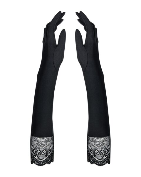 Високі рукавички з каменями та мереживом Obsessive Miamor gloves, black