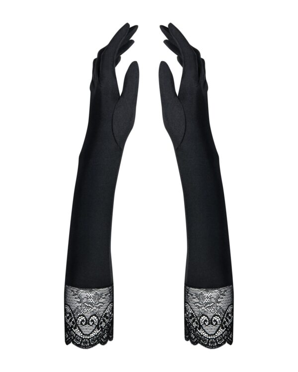Високі рукавички з каменями та мереживом Obsessive Miamor gloves, black