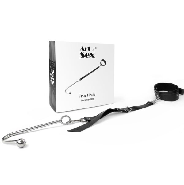 Анальний гак 2 із нашийником з натуральної шкіри Art of Sex - Anal hook, Чорний - Зображення 2