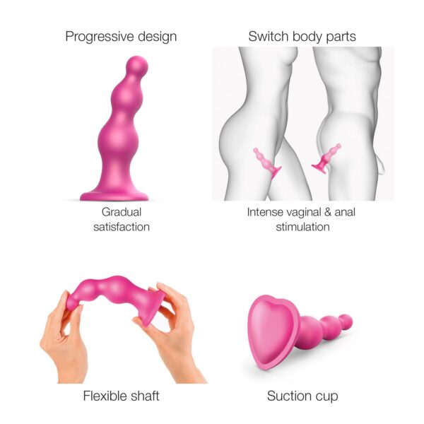 Насадка для страпона Strap-On-Me Dildo Plug Beads Framboise Metallic M - Зображення 2