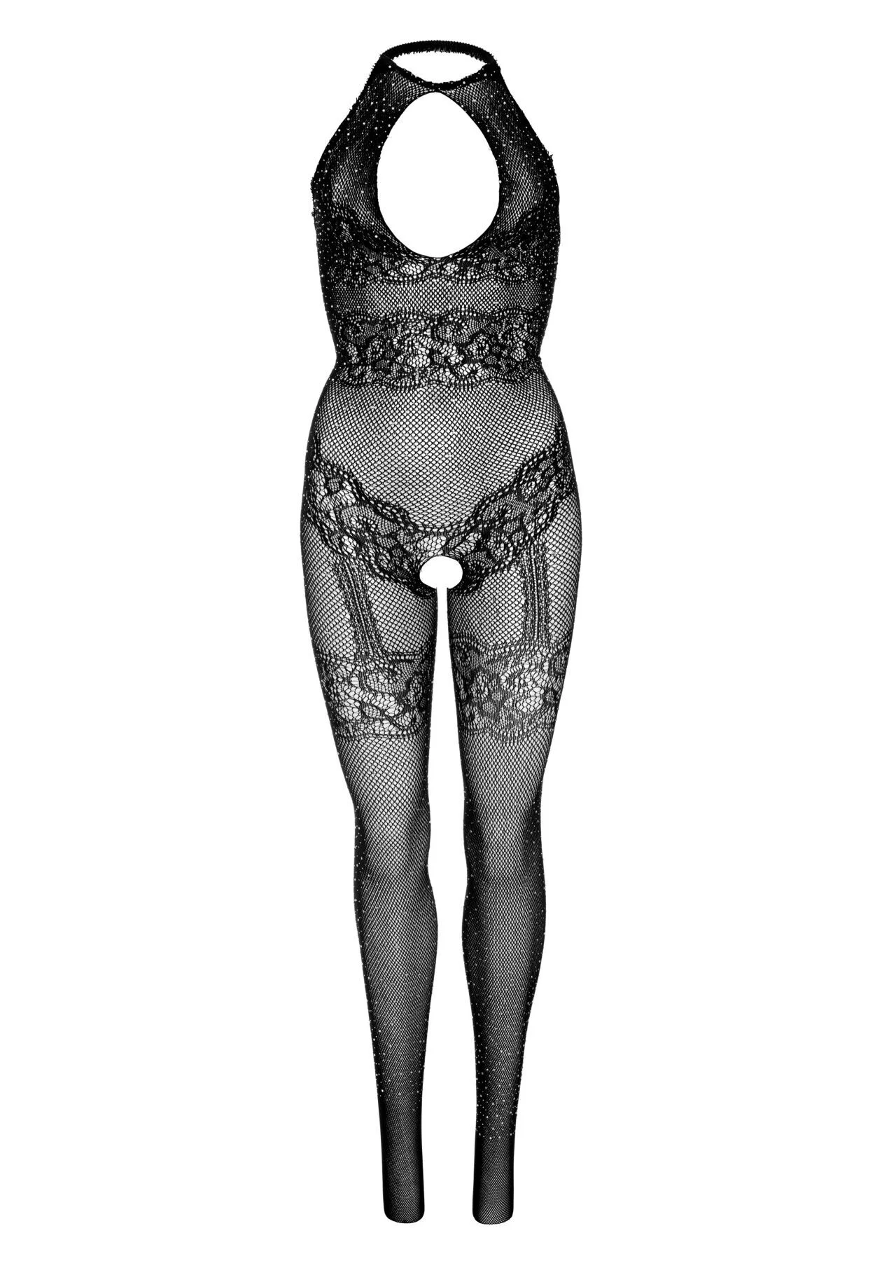 (SALE) Бодістокінг Leg Avenue Rhinestone Lace and Net Bodystocking OS Black - Зображення 6