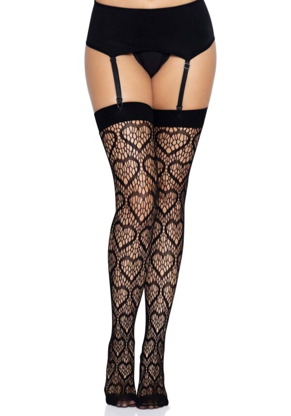 Ажурні панчохи із сердечками Leg Avenue Heart Black, one size - Зображення 4