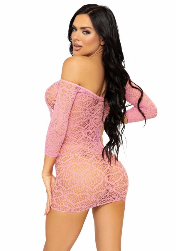 Сукня-сітка з сердечками Leg Avenue Heart net mini dress Pink, зав’язки, відкриті плечі, one size - Зображення 2