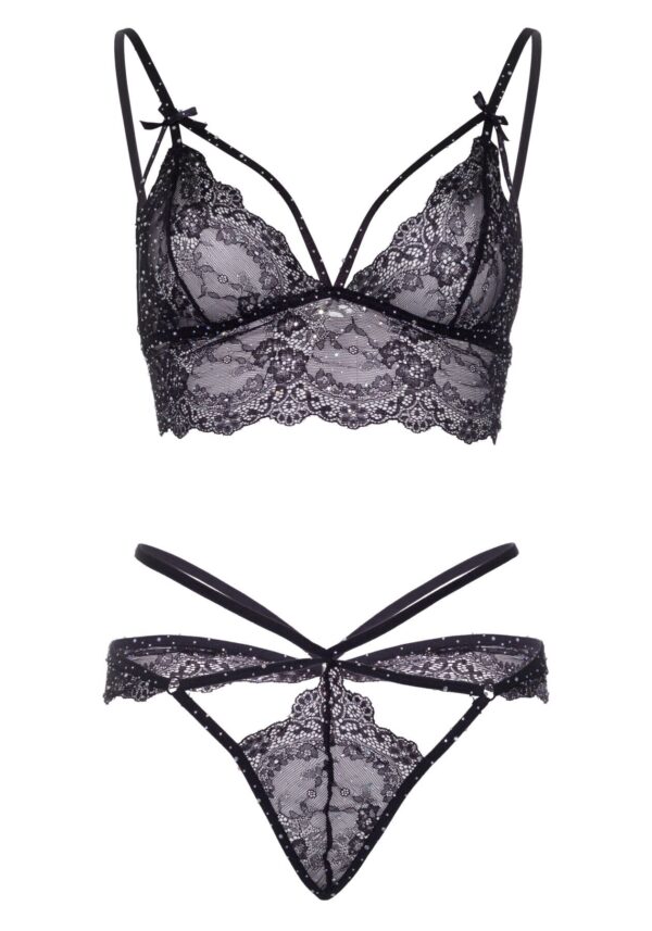 Еротичний комплект зі стрепами та стразами Leg Avenue Ready Or Not S Black, бра + стрінги - Зображення 5