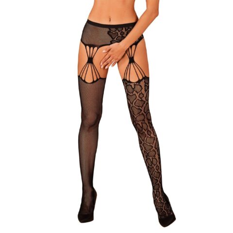 (SALE) Еротичні колготки-бодістокінг Obsessive Garter stockings S821 S/M/L, імітація панчіх і пояса для пан