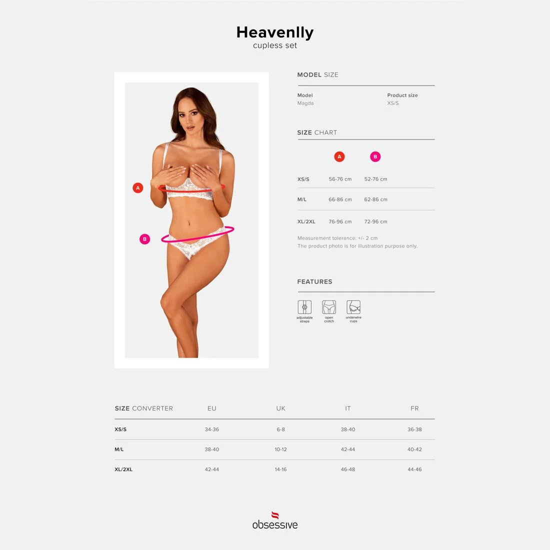 Еротичний комплект Obsessive Heavenlly 2-pcs cupless set XS/S, відкриті груди, з доступом - Зображення 5