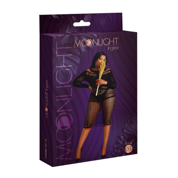 Сукня-бодістокінг Moonlight Plus Model 03 XL-XXXL Black, міді, довгий рукав - Зображення 5