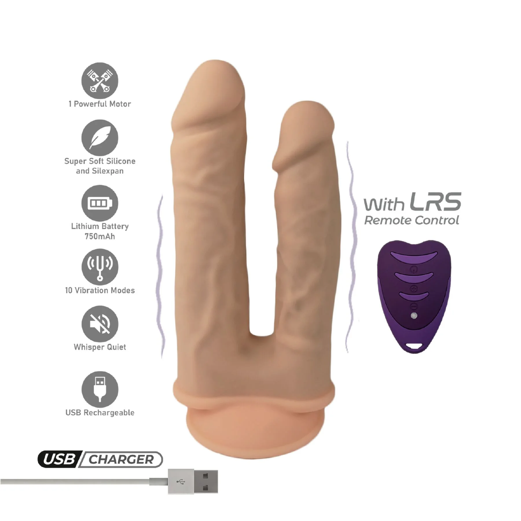 Подвійний фалоімітатор SilexD Double Gusto Vibro Flesh з вібрацією