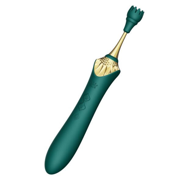 Мультифункціональний вібратор Zalo — Bess 2 Turquoise Green, 4 насадки, підігрів - Зображення 5