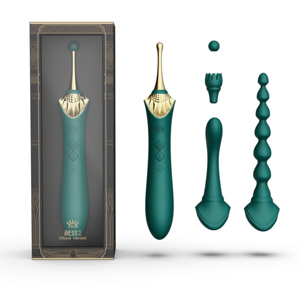 Мультифункціональний вібратор Zalo — Bess 2 Turquoise Green, 4 насадки, підігрів - Зображення 2