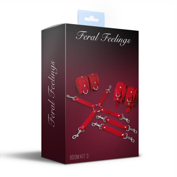 Набір для БДСМ 3 в 1 Feral Feelings BDSM Kit 3 Red, red, наручники, поножі, хрестовина - Зображення 2