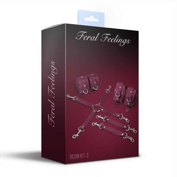 Набір для БДСМ 3 в 1 Feral Feelings BDSM Kit 3 Burgundy, burgundy, наручники, поножі, хрестовина - Зображення 2