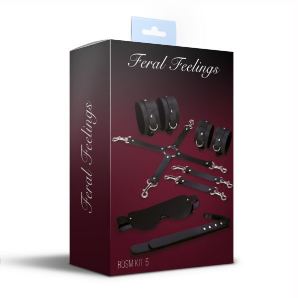 Набір для БДСМ 5 в 1 Feral Feelings BDSM Kit 5 Black, наручники, поножі, хрестовина, маска, падл - Зображення 2
