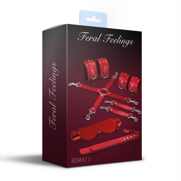 Набір Feral Feelings BDSM Kit 5 Red, наручники, поножі, хрестовина, маска, падл - Зображення 2