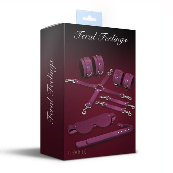 Набір Feral Feelings BDSM Kit 5 Burgundy, наручники, поножі, хрестовина, маска, падл - Зображення 2