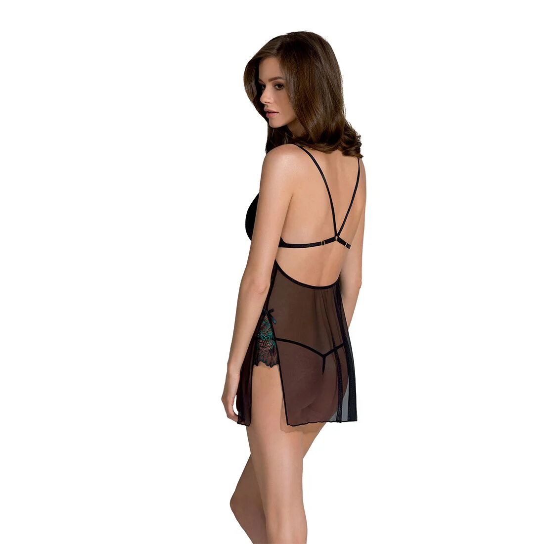 Сорочка Passion DELIENA CHEMISE L/XL black, стрінги із заниженою талією - Зображення 2