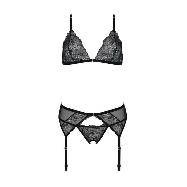 Комплект з відкритим доступом Passion DELIENA SET S/M black, ліф, стрінги, пояс для панчіх - Зображення 4