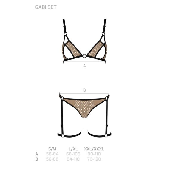 Еротичний комплект спідньої білизни Passion GABI SET XXL/XXXL beige, трусики з гартерами - Зображення 5