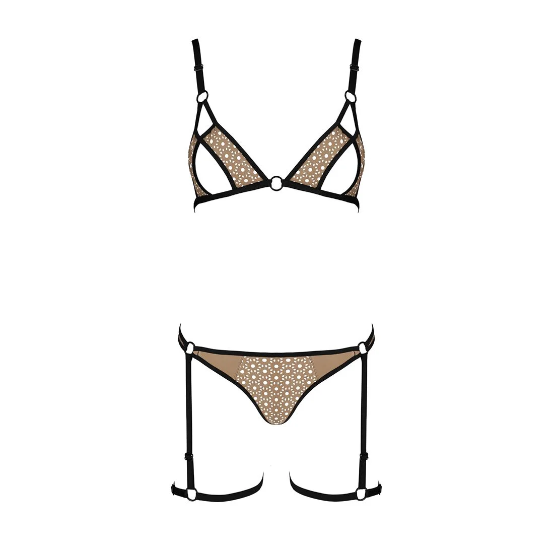 Елегантний комплект білизни GABI SET XXL/XXXL Beige з гартерами - Зображення 3
