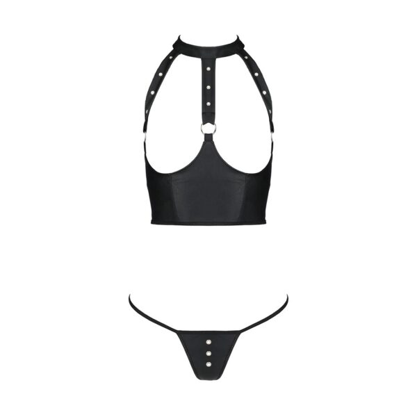 Комплект білизни з відкритими грудьми Passion GENEVIA SET WITH OPEN BRA XXL/XXXL black, корсет, стрі - Зображення 3