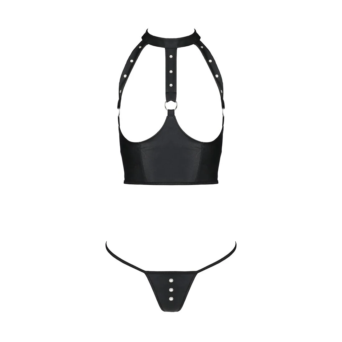 Комплект білизни з відкритими грудьми Passion GENEVIA SET WITH OPEN BRA XXL/XXXL black, корсет, стрі - Зображення 3