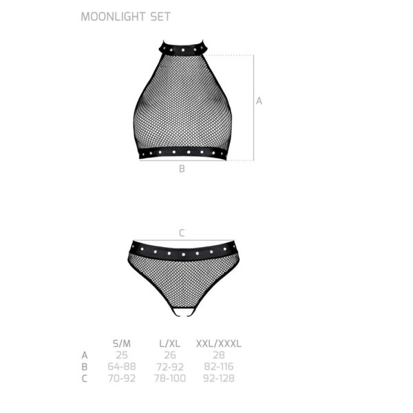 Білизна з відкритим доступом Passion MOONLIGHT SET S/M black, топ, стрінги - Зображення 5